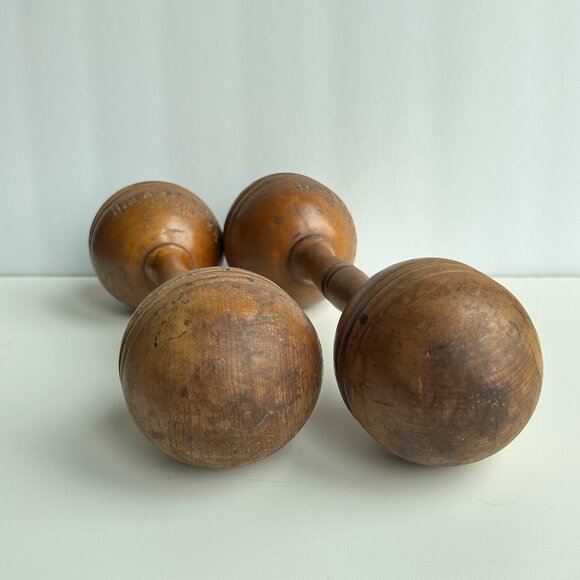 Pair of Vintage Wooden Dumbbells - Picture 8 of 10